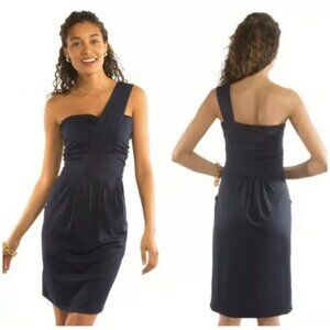 GRETCHEN SCOTT Jane Dress Womens Medium One Shoulder Pleated Cocktail Pockets